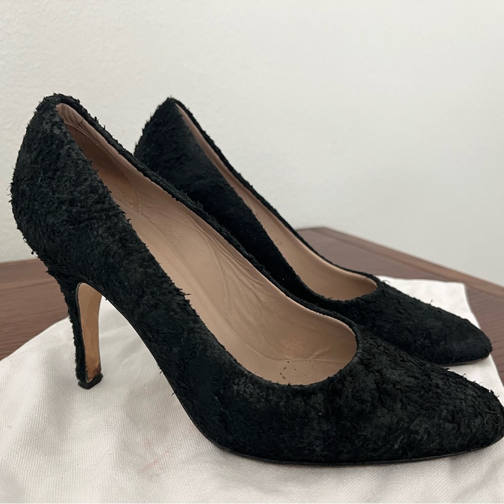 Helmut Lang raw suede black leather pump